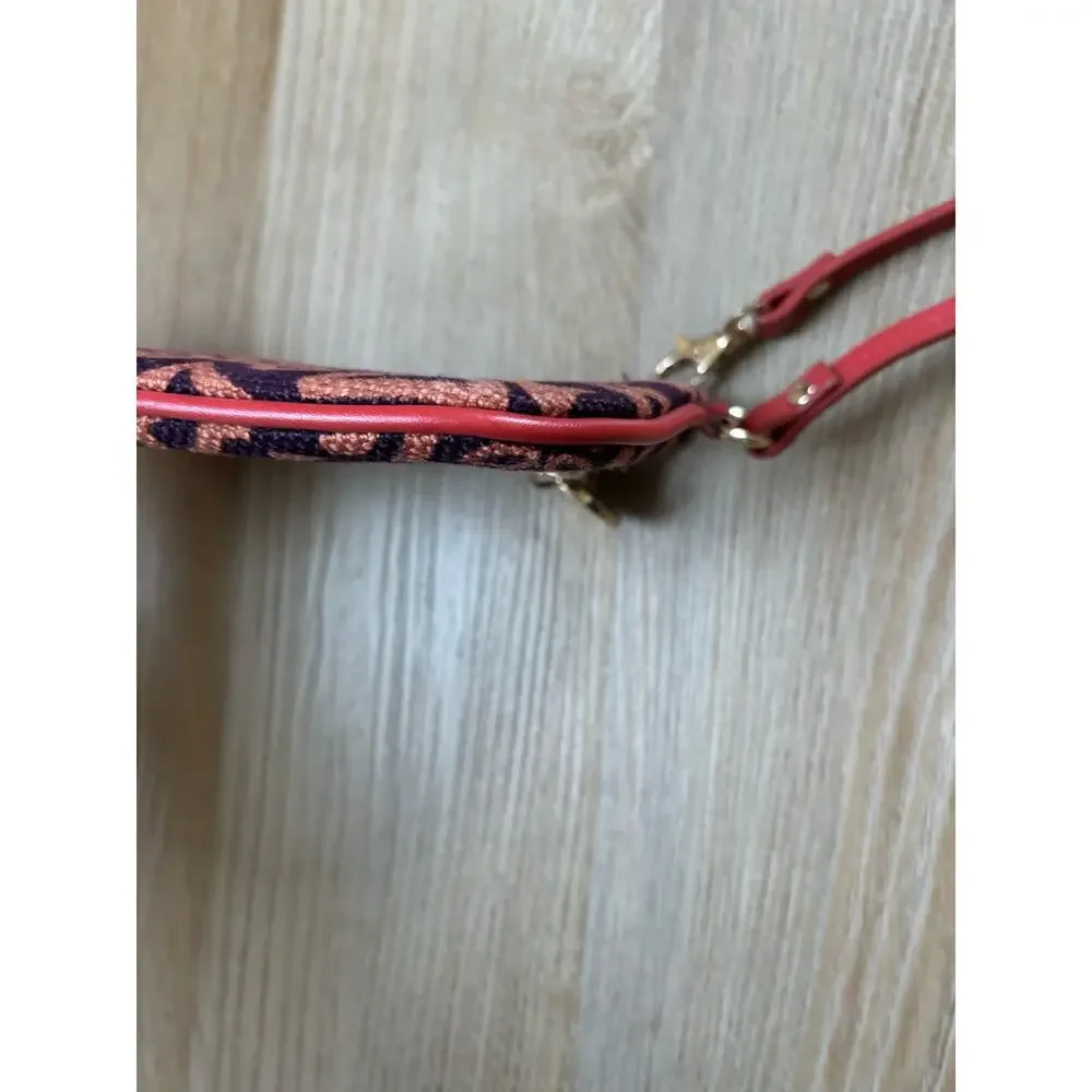 Spartina 449 Purple Orange Linen Leather Zip‎ Wristlet Mermaid Charm Pouch
